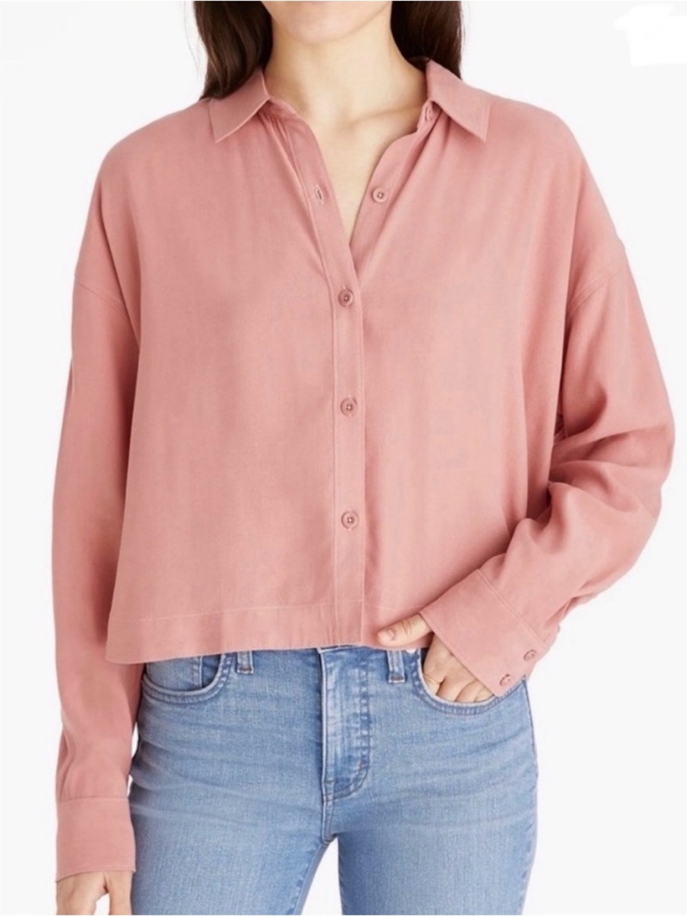 Madewell Relaxed Button-Down Cropped Shirt in Dusty Rose